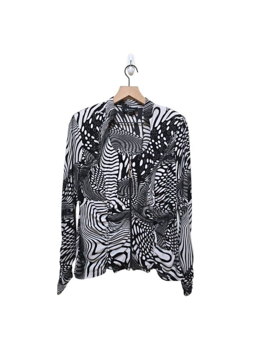 Nueva Vintage Abstract Long Sleeve Scoop Neck Zippered Blouse Sz 12